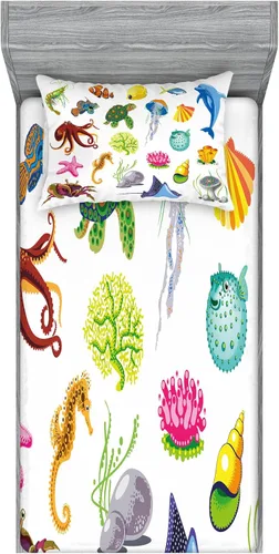 Vista 122 de Ambesonne - Juego de sábanas bajeras y fundas de almohada, diseño primaveral de acuarelas con jardín de hierbas y flores, juego de 4 piezas