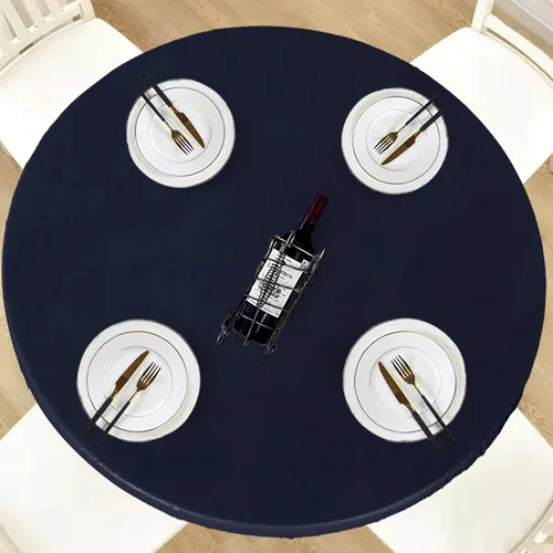 Vista 14 de LUSHVIDA - Mantel ajustable de vinilo para mesa redonda, impermeable y con borde elástico, mantel de plástico