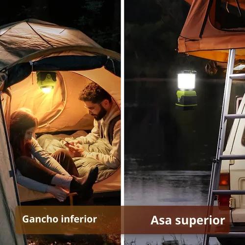 Vista 5 de LE Luz LED portátil de 1000 LM, atenuable, linterna para acampar de 4 modos, resistente al agua, lámpara que funciona a batería para el hogar Verde