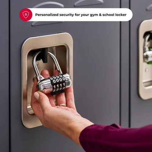 Vista 4 de Master Lock Establece tu propio candado de combinación, cerraduras de armario de gimnasio con código para asegurar objetos de valor en interiores