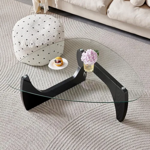 Vista 3 de Btrpily Mesa de centro de madera, moderna mesa de centro negra, contemporánea, elegante, muebles de alta gama para tu sala de estar