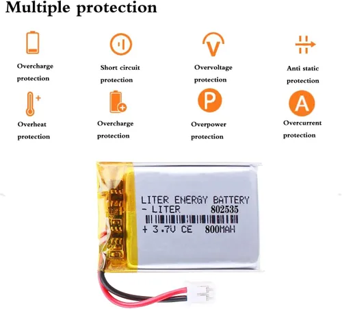 Vista 2 de 3.7V 802535 800mAh batería de iones de polímero de litio recargable batería de polímero con conector JST 0.079 in