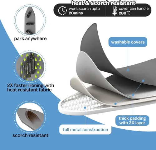 Vista 3 de Tabla de planchar de mesa con soporte de hierro, panel de malla metálica pequeña tabla de planchar con cubierta resistente al calor, tabla de hierro