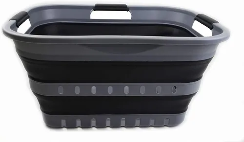 SAMMART - Canasta plegable de plástico con 3 asas para la ropa sucia de 30L (8 galones); organizador/contenedor de almacenamiento plegable y