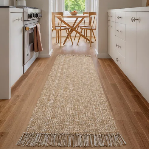 Vista 44 de Collive - Tapete de pasillo de cocina, 2 x 4.3 pies, tejido a mano, reversible, lavable, de algodón, color blanco/beige, para baño, pasillo