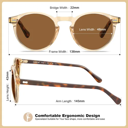 Vista 6 de CARFIA Gafas de sol polarizadas para mujeres con protección UV, marco de acetato para cara pequeña CA5288 A: Marco negro lente gris