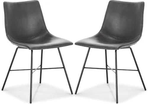 POLY & BARK Paxton - Juego de 2 sillas de comedor modernas con respaldo bajo, tapicería de piel sintética y base de acero negro mate, asiento cómodo