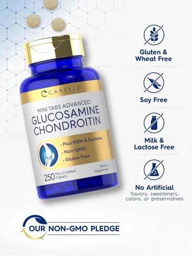 Vista 4 de Carlyle Glucosamina condroitina MSM 250 mini tabletas Fórmula avanzada con cúrcuma Sin OMG, sin gluten