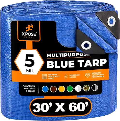Vista 83 de Xpose Safety - Lona de polietileno ligera azul – Funda protectora multiusos, paño de goteo – duradero, impermeable, resistente a la intemperie