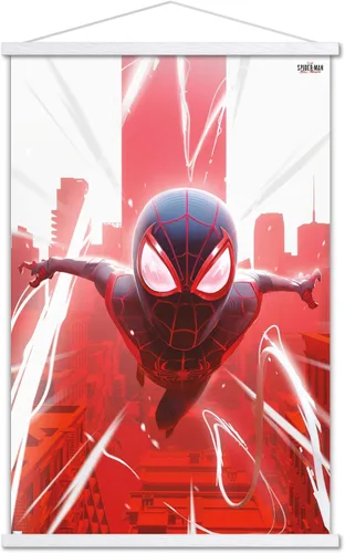 Vista 15 de Marvel's Spider-Man: Miles Morales - Póster de Falling Wall, 22.4 pulgadas de largo x 14.7 pulgadas de ancho, versión enmarcada de madera de granero