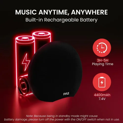 Vista 5 de Pyle 280W Altavoz Bluetooth Portátil – Altavoces Inalámbricos Duales de 3" con IPX5 Impermeable, Batería Incorporada, USB, MP3, AUX, Emparejamiento