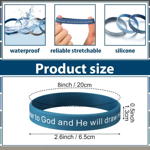 Vista 2 de Estune 120 pulseras con versículo bíblico, pulseras cristianas, color azul
