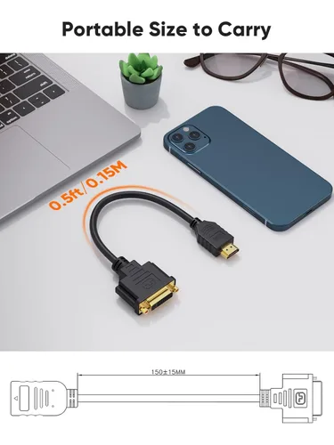 Vista 6 de CableCreation Cable corto HDMI a DVI de 0.5 pies, adaptador DVI-I bidireccional (24+5) hembra a HDMI macho 1080P convertidor DVI a HDMI compatible