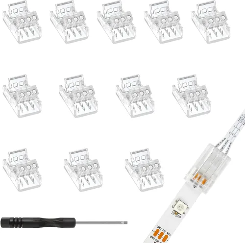 VIPMOON 12 conectores de tira de luz LED sin soldadura de 3 pines de 0.315 in, conector rápido de tira a cable para tiras de luces LED WS2811