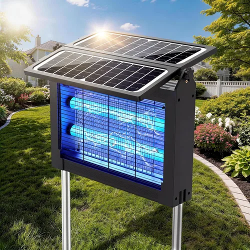 Exterminador solar de insectos, 4500 V exterminador de mosquitos Panel solar dual y matamosquitos recargable eléctrico USB, modo automático, 3 Negro