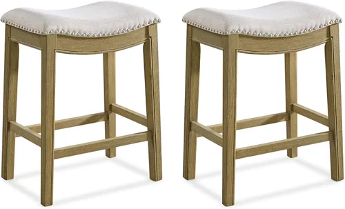 Vista 13 de ROME + OAK Parker Taburete de Mostrador de 26 Pulgadas, Taburete de Cocina sin Respaldo Tipo Silla de Montar en Acabado de Roble Recuperado