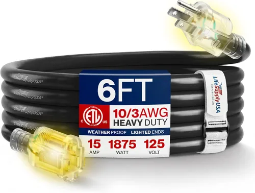 Vista 62 de Cable de extensión de 3 pies para exteriores/interiores, calibre 10/3, ultra resistente, SJTW, resistente al agua, certificación ETL, cable de Negro