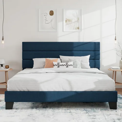 Vista 28 de SHA CERLIN Base de cama de plataforma completa con cabecera de tela tapizada, base de colchón con fuerte soporte de listones de madera, no necesita