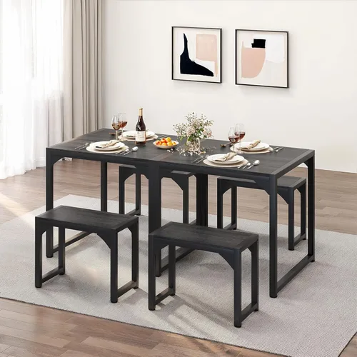 Vista 5 de Gizoon Juego de mesa de comedor para 2, juego de mesa de cocina para 2 con marco de acero, mesa de cocina con 2 bancos para espacio pequeño, diseño