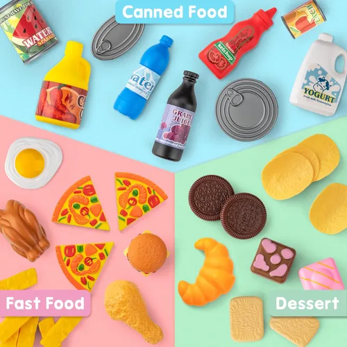 Vista 3 de 55 piezas de juego de alimentos de simulación de tienda de comestibles con cesta de compras para niños, niños pequeños de 1 a 3 y 4 a 8 años