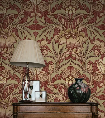 Vista 6 de NextWall - Papel pintado floral de acanto para despegar y pegar (Arcilla Roja y Líquen)