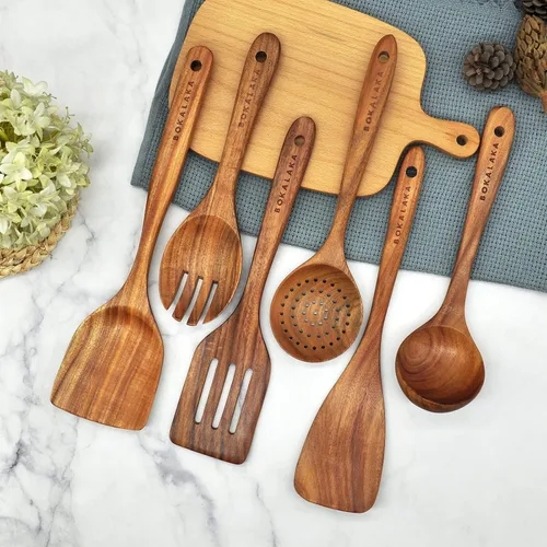 Vista 3 de Cucharas de madera para cocinar, utensilios de cocina de madera, 6 piezas, utensilios de cocina de madera, utensilios de madera para cocinar