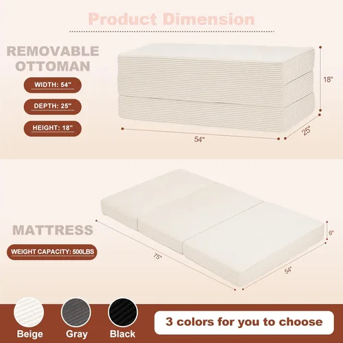 Vista 2 de Colchón plegable de tres pliegues de 6 pulgadas, sofá cama plegable con funda extraíble lavable, colchón de futón portátil tamaño matrimonial