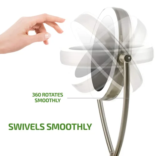 Vista 3 de Ovente Espejo de maquillaje con luz LED, tablero de mesa de 7.5 pulgadas, 1 lupa 5X, círculo ajustable iluminado regulable de 360 grados, borde