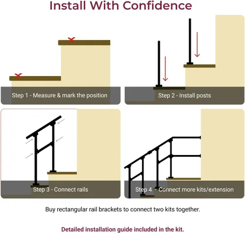 Vista 4 de Barandales de exteriores para escaleras, hierro forjado color negro (2 escalones)