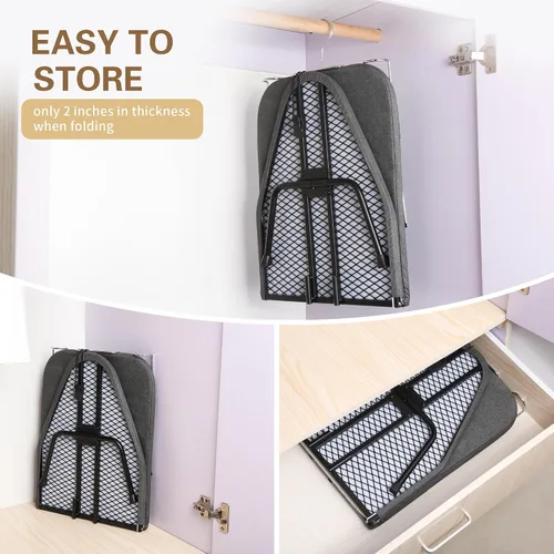 Vista 5 de Tabla de planchar plegable con soporte de hierro, 31.6 x 12.5 pulgadas, cubierta acolchada de algodón, panel de malla metálica, mini tabla de hierro