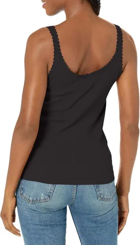 Vista 2 de Angie Camiseta sin mangas de punto acanalado con ribete de encaje para mujer con botones