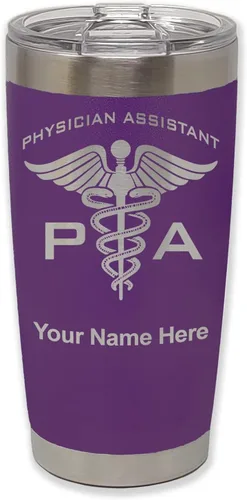 Vista 14 de LaserGram Vaso aislado al vacío de 20 onzas, asistente médico PA, grabado personalizado incluido (negro)