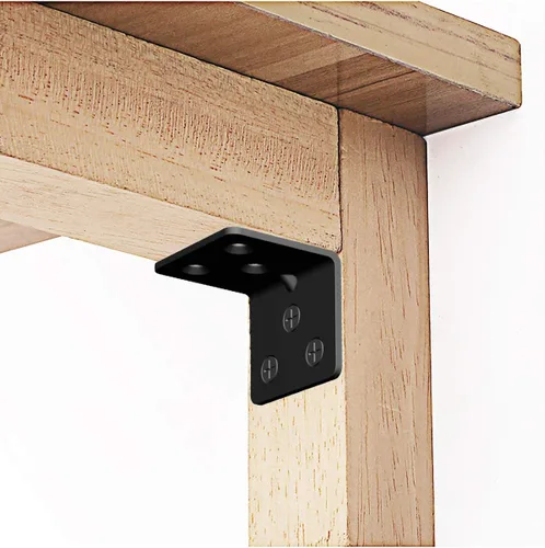 Vista 3 de Soporte de estante de acero inoxidable negro, soporte de ángulo recto articulado, en forma de L, soporte de esquina de metal resistente para Aufuga