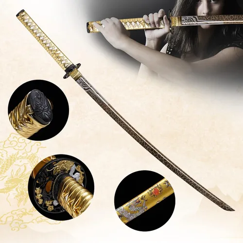 Vista 6 de Samurai Katana Espada Real - Hoja de acero al carbono 1060 forjada a mano con endurecimiento tradicional y espiga completa, para regalo, cosplay