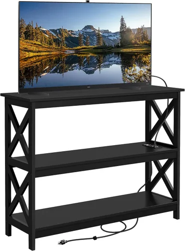 Vista 18 de Yaheetech Soportes de televisión y centros de entretenimiento con estante de almacenamiento de 3 niveles para sala de estar, gris