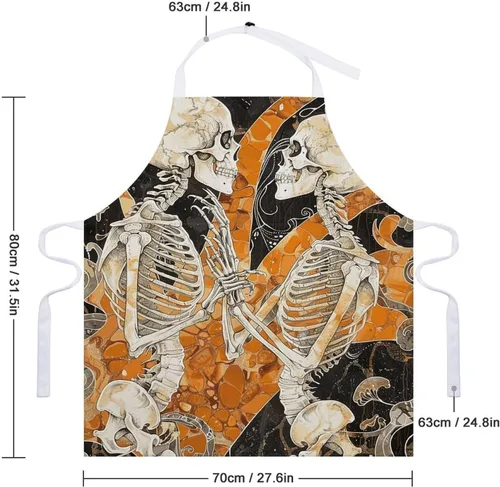 Vista 2 de MUSM Apron for Adults - 27.6 X 31.5 Inch, Heavy-Duty Polyester Aprons with Two Large Pockets, Waterproof Two Dancing Skeletons Kitchen Apron for