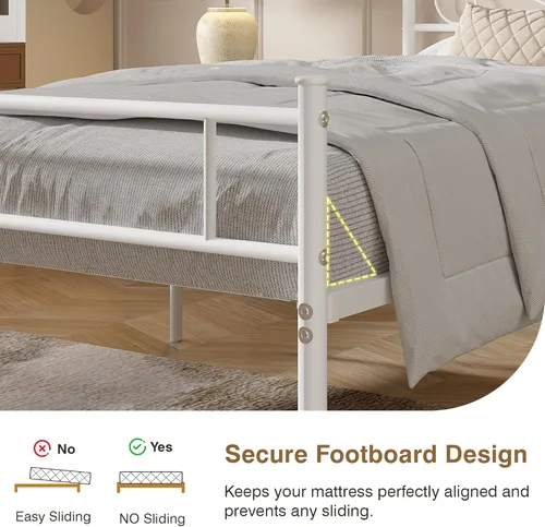 Vista 6 de VECELO Base de cama de plataforma metálica de tamaño completo de 14 pulgadas con cabecero y piecero, base de colchón resistente con soporte de Blanco