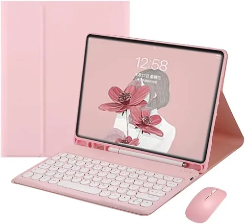 Vista 8 de AnMengXinLing Funda para teclado con combo de ratón para Galaxy Tab S6 Lite de 10.4 pulgadas 2024/2022/2020, teclas redondas, teclado magnético