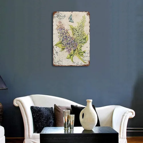 Vista 4 de Nostalgic - Letrero de metal con diseño de mariposas y plantas florales, marco de lata, decoración de pared, placa de hierro para decoración