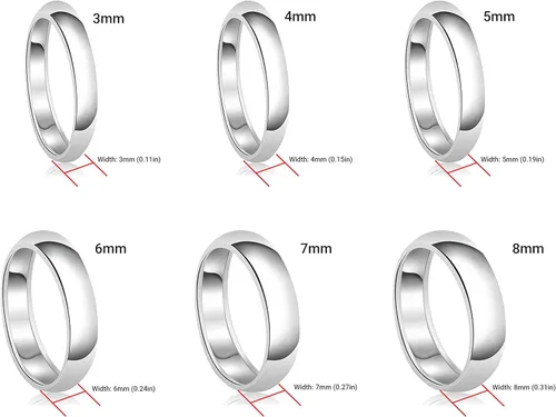 Vista 3 de Tioneer Sterling Silver Plain Dome Wedding Band for Men and Women, Made In USA - Custom Text Personalized Ring, 3mm to 8mm Width, Size 4-13