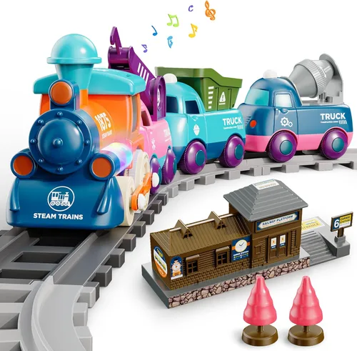 Juego de Tren Lipneaed para Niños Pequeños, Juguetes de Tren Magnéticos para Niños de 3+, 4 Piezas de Camiones de Juguete para Niños y Niñas,