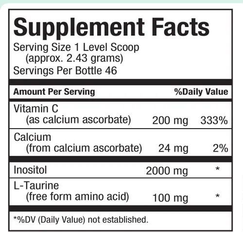 Vista 2 de Maxi Salud CCI – inositol – con Taurina y Vitamina C – Calming Formula – 4 onza Powder – Kosher