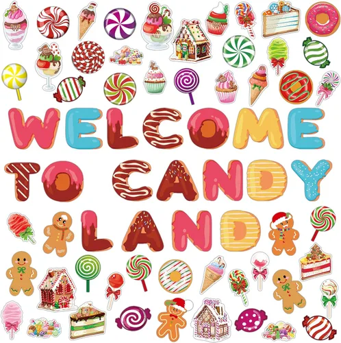 Vista 12 de Juego de 68 piezas de decoración de borde de boletín navideño para el aula, recortes de Navidad, pan de jengibre navideño, dulces, decoraciones