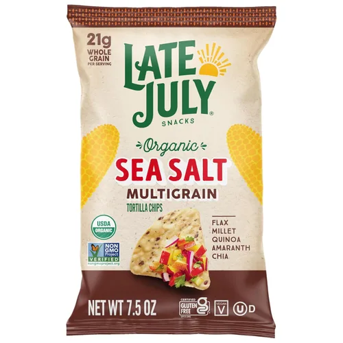 Late July Chips de tortilla multigrano orgánicos con sal marina, 7.5 onzas