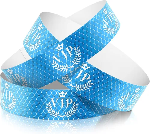 Jadive 500 Piezas Pulseras de Papel VIP de Plástico Impermeables para Identificación de Fiestas Pulseras de Fiesta para Eventos Parques de Azul