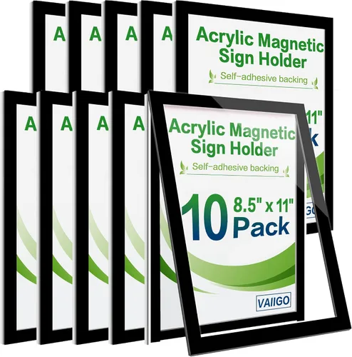 8.5" x 11" Soporte de Letrero Magnético Acrílico de Montaje en Pared, Marco de Visualización Magnético Autoadhesivo con Cinta Nano y Borde Magnético