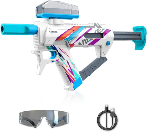 Vista 9 de Pistola eléctrica de bolas de gel, Blaster automático de bolas salpicadoras con potencia de disparo ajustable, 10,000 rondas de gel, tolva de 400