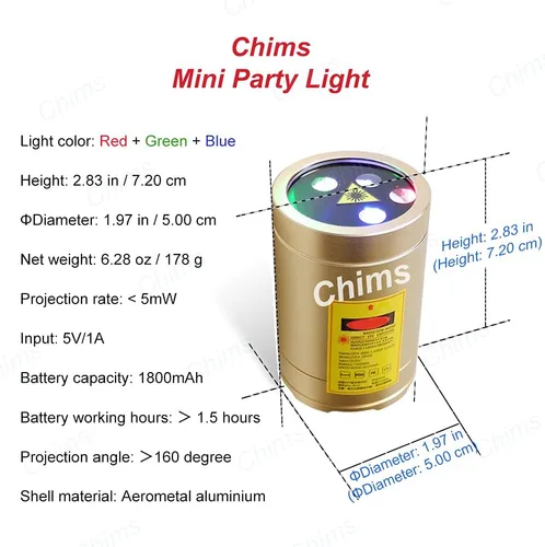 Vista 3 de Chims Mini proyector de espectáculos de luces RGB de 32 patrones, proyector de iluminación portátil para Navidad, fiesta de Acción de Gracias
