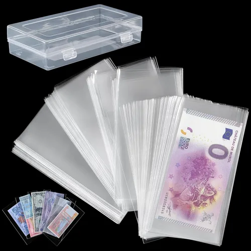 Vista 9 de 100 piezas de fundas para monedas - Portadólares transparentes con caja de almacenamiento, protector de billetes para colección de billetes