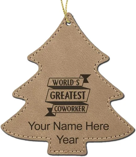 Vista 3 de LaserGram Personalized Christmas Ornament, World's Greatest Coworker, Faux Leather, Custom Laser Engraved Gift Idea (Tree Shape, Black)